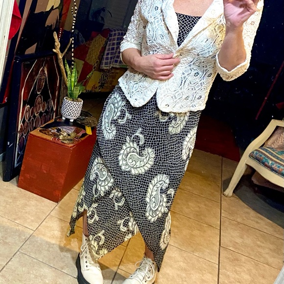 EUC Vintage 90s Black & Cream Made in India Paisley Slip Maxi Dress Size XS/S - Picture 1 of 7